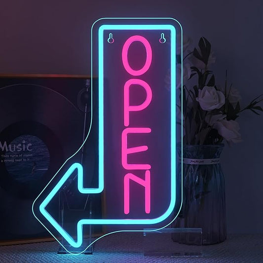 Looklight Open Signs for Business Open Neon Sign Blue Neon Lights for Wall Decor Led Lights Coffee Bar Stores Cafe Shop Hotel Restaurant Window Outdoor Food Truck Decorations