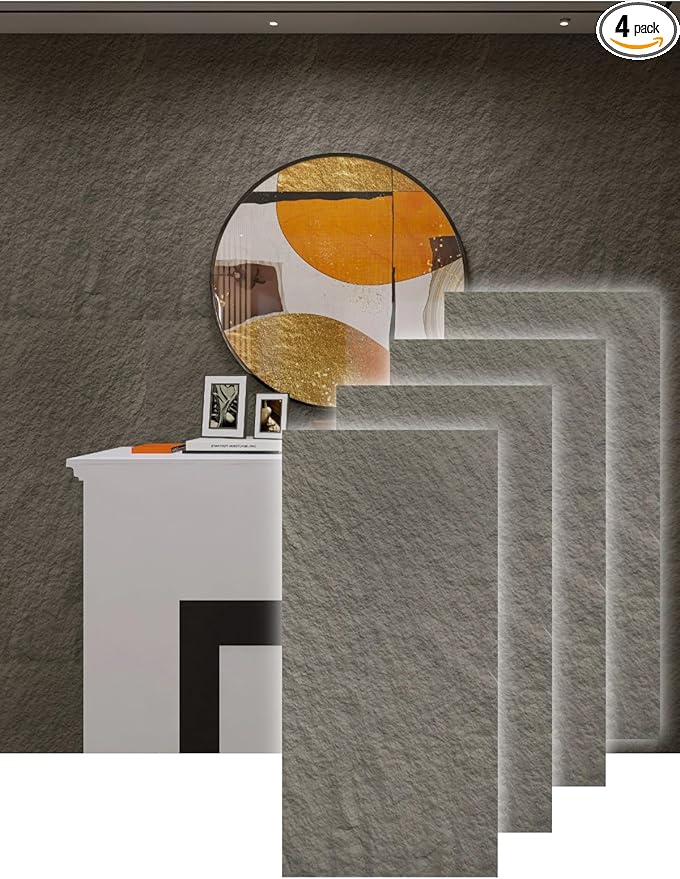 4PCS PU Wall Panels Stone Texture for Interior Wall Decor|3D Wall Panels with Grey Stone Texture|47.24"*23.62" (Grey)