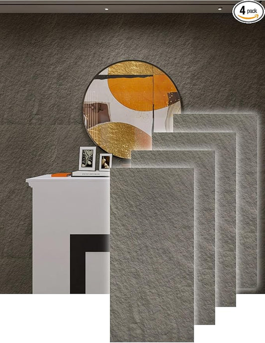 4PCS PU Wall Panels Stone Texture for Interior Wall Decor|3D Wall Panels with Grey Stone Texture|47.24"*23.62" (Grey)