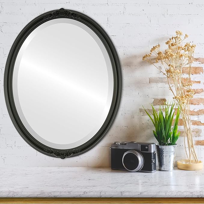OVALCREST Oval Beveled Wall Mirror for Home Decor - Contessa Style - Matte Black - 22" x 18"