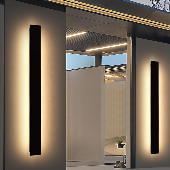 Mikeru 2 Pack Upgraded 71" Long LED Wall Sconce, 4.3" Wide IP65 Waterproof Outdoor Wall Lights, 3000K Warm White Exterior Lighting Fixtures for Front Porch, Garage, Basement & Patio