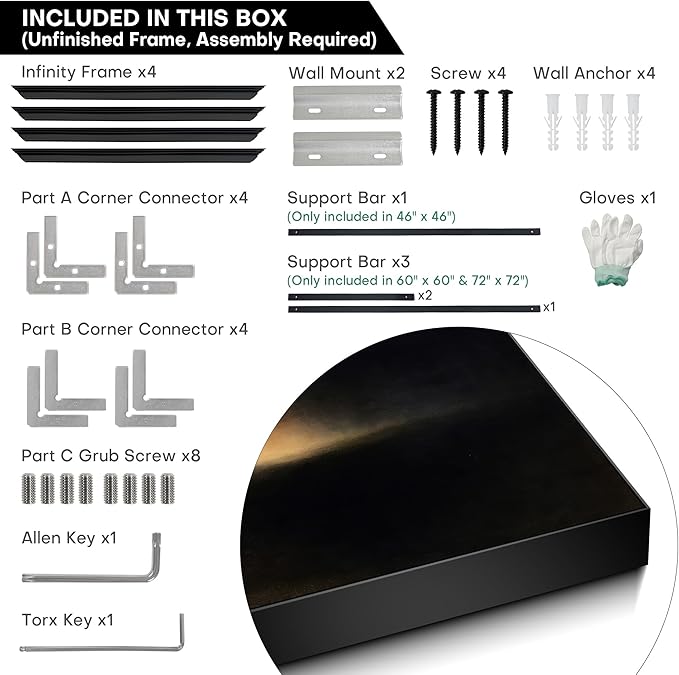 36"x36" Large Framed Wall Art - Moody Abstract Landscape Dark Blue and Golden Horizon Minimalist Foggy Forest Tranquil (Frame Assembly Required)