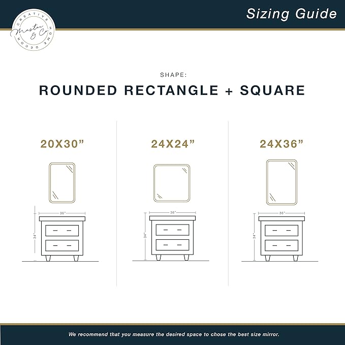MCS Master & Co. Modern Metal Large Wall Mirror, Minimalist Home Decor Rectangle Mirror with Rounded Corners for Living Room, Bedroom, or Bathroom, 24 by 36 Inch, Brass