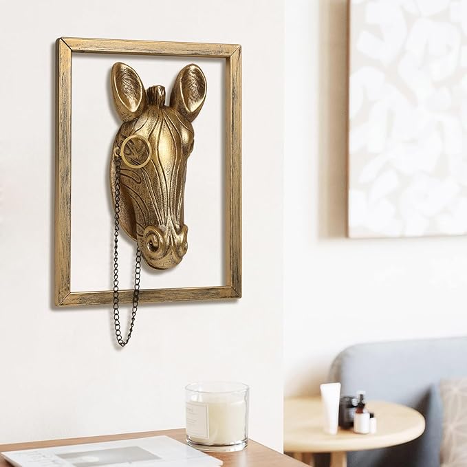 Newinhome Animal Heads Wall Decoration (Gift Metal Frame) Resin Animals Sculptures Head Wall Hanging Decor Gold vintage Wall Sculpture for Living Room Bedroom Office(Zebra)