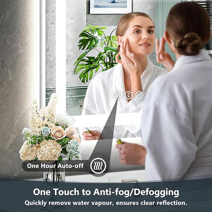 24x30 Inch LED Bathroom Mirror with Lights Front and Backlit Lighted Vanity Mirror for Bathroom Wall with 3 Colors Dimmable Anti-Fog Memory Shatter-Proof IP54 Waterproof Horizontal/Vertical