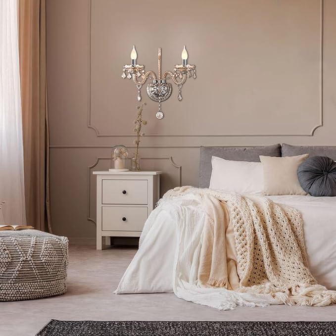 Classic Crystal Wall Sconce Crystal Wall Light 2 Lights European Style Wall Lamp with Double Head and Pendant for Hallway Living Room Luxurious Decor Lamps Hang on The Wall