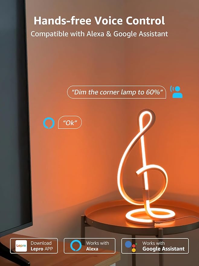 Lepro TB2 AI Smart Table Lamp, RGB+IC Addressable LED Lamps Alexa Google Home Enable, APP Control DIY Color Changing Modern Spiral Lamp, Music Sync, AI Generated Lighting LLM, 2.4 GHz WiFi/Bluetooth