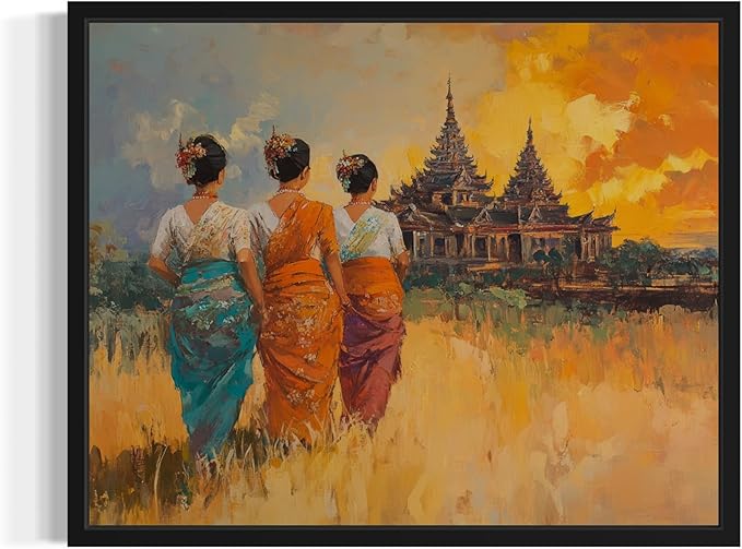 Myanmar Art Print Poster, Asia Oriental Countries Culture Wall Art Asian Paintings for Bedroom Bathroom Living Room Decor 97 (Myanmar, 8 x 10 inches, Black Frame)