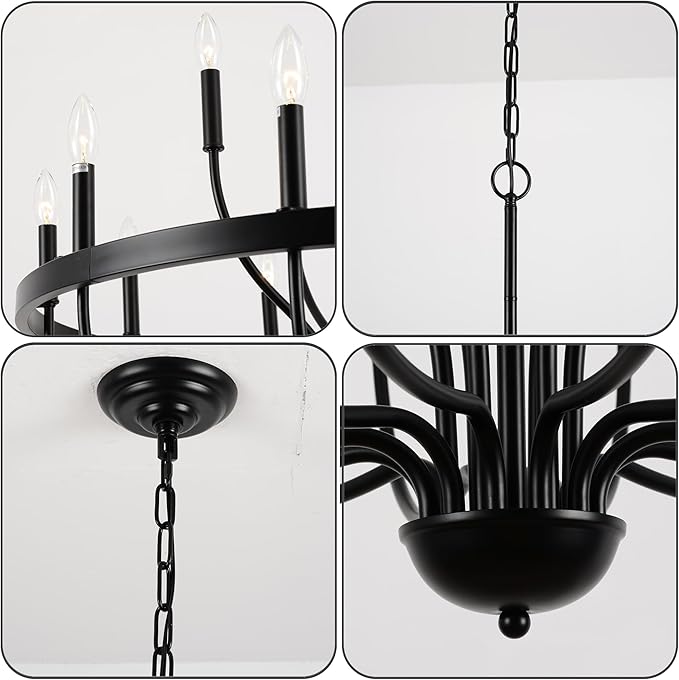 Black Chandelier 15-Light Industrial Iron Candle Chandelier Modern Suspended Farmhouse Chandeliers Pendant Light Fixtures for Dining Room Bedroom Living Room Kitchen Island Foyer E12 Bulb