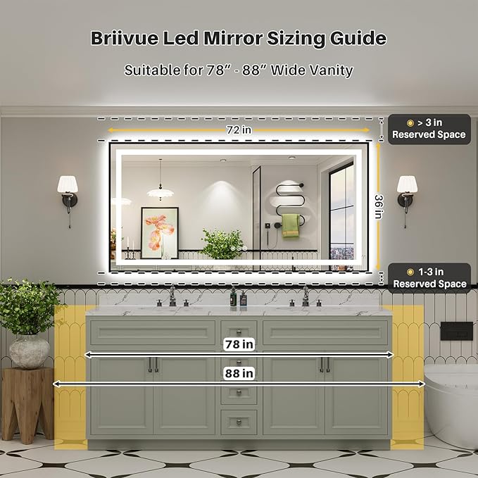 72x36 Inch LED Bathroom Mirror with Black Frame, Backlit & Front Lit, Anti-Fog Lighted Bathroom Vanity Mirror for Wall, Memory Function, Dimmable, HD Tempered Glass, Shatter-Proof