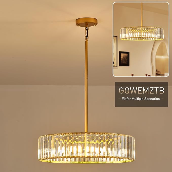 Modern Crystal Gold Chandelier for Dining Room,19.7 inch Semi Flush Mount Ceiling Dining Room Light Fixture with E12 Base*6,Round Pendant Lighting for Bedroom Hallway Bathroom Foyer Kitchen