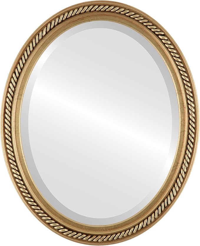 OVALCREST Oval Beveled Wall Mirror for Home Decor - Santa Fe Style - Antique Gold Leaf - 18x22 Outside Dimensions