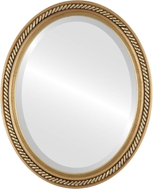 OVALCREST Oval Beveled Wall Mirror for Home Decor - Santa Fe Style - Antique Gold Leaf - 20x26 Outside Dimensions