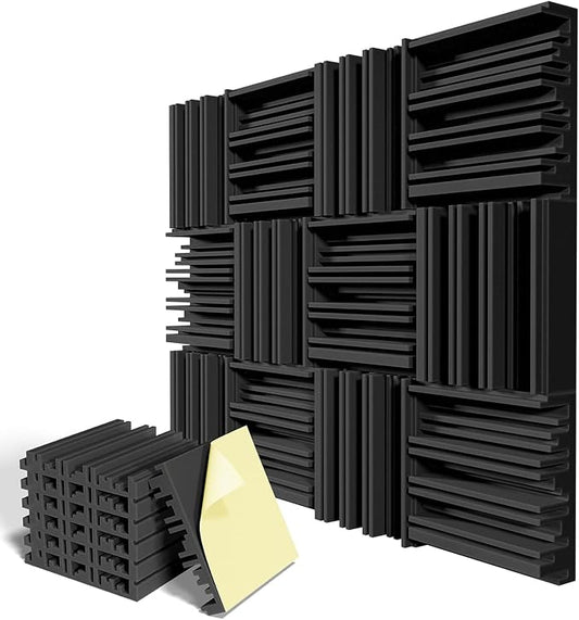 8 Pack Self-Adhesive Sound Proof Foam Panels for Wall,12 X 12 X 2 inches Acoustic Panels,High Resilience Sound Proofing Foam,Sound Absorbing Panel for Home Studios, Offices - Black