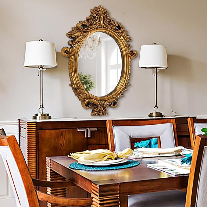 Large Antique Mirror, 28'' x 38'' Ornate Vinatge Gold Mirror with Baroque Framed, Decorative Mirrors for Living Room Dining Room Bedroom Entryway Fireplace