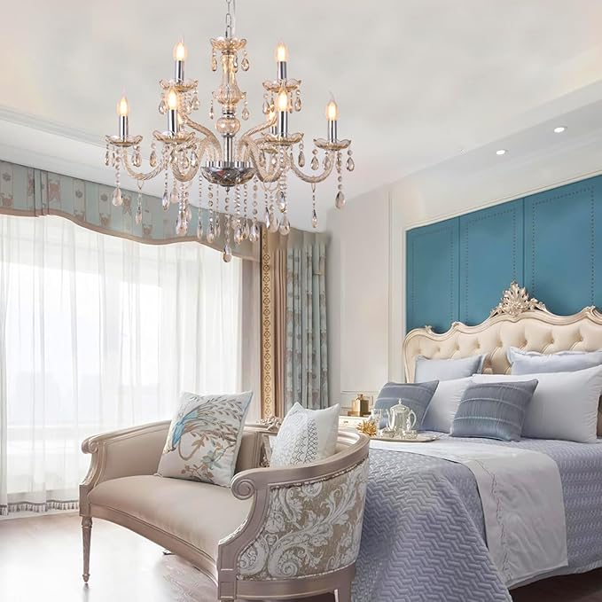 MALOSA Cognac 9 Lights Crystal Chandelier for Dining Room,Living Room,Bedroom