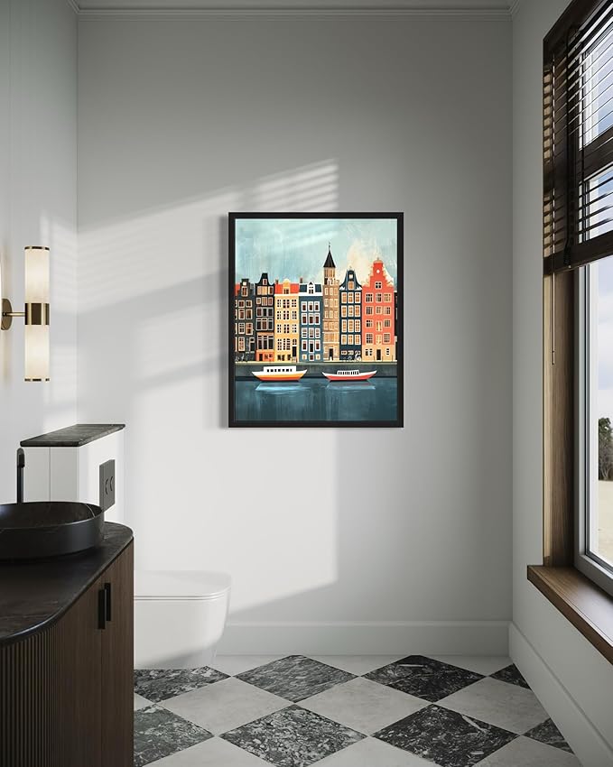 Amsterdamn Netherlands Wall Art Poster Print, Vintage Retro Landscape Scenery Painting Artwork Travel Prints Decor Cityscape Landmarks Gallery 27 (Amsterdamn Netherlands, 11 x 14 inches, Unframed)