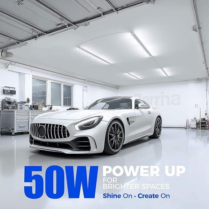 Barrina T8 LED Shop Lights for Workshop 4FT, 50W, 6500K, ‎Super Bright White, Clear Cover, Ceiling, V-Shape Shop Light Fixture, Garage, Warehouse, Basement, ETL Listed, 2 Packs