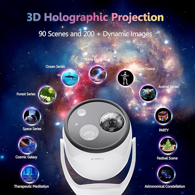 3D Galaxy Projector Star Projector, Planetarium Projector Night Light with Bluetooth Speaker for Bedroom Decor, 90 Dynamic Scenes, Relaxing Ambience & Ceiling Stars for Kids and Adults