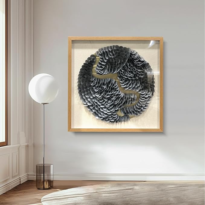 BrightA Black circular leather wall sculpture, wall art piece, large-scale wall decoration, 3D artwork, minimalist layered circular design, acrylic glass solid wood frame, contemporary office decoration item 31.5"x31.5"