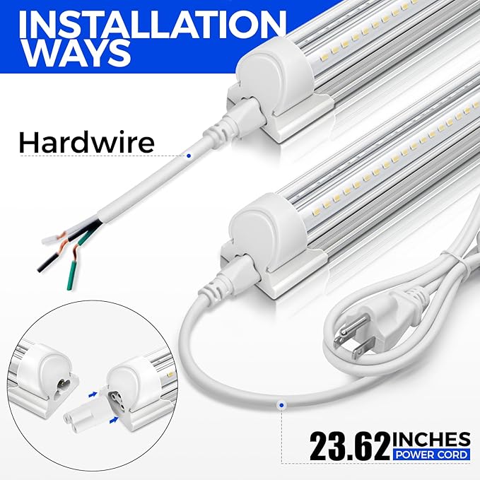 Barrina 5000K 1.5FT LED Shop Light, 3450LM, 25W, T8 Under Cabinet Lighting, Workbench, Workshop, Room, Kitchen, Tube Light, Linkable Ceiling Lights Fixture with Built-in ON/Off Switch, ETL, 2 Packs