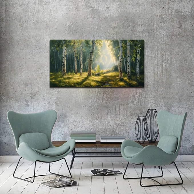 Nature Wall Art Forest Scenery Wall Art Landscape Pictures Green Birch Tree Canvas Print Beautiful Painting Decor for Living Room Mountain Canvas for Home Office Decorations 20x40Inch