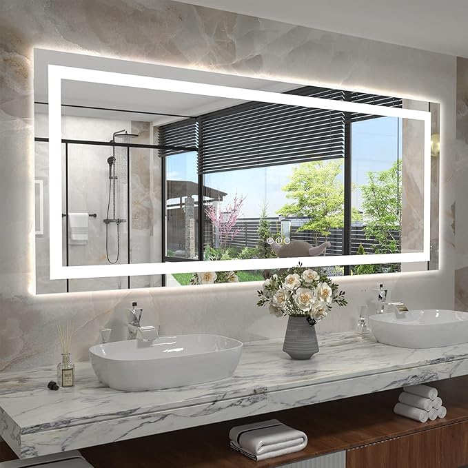 72x48 LED Lighted Mirror for Bathroom Wall Mounted, Dimmable Vanity Mirror with Lights, Anti-Fog, ETL Listed (Backlit and Front Lighted)