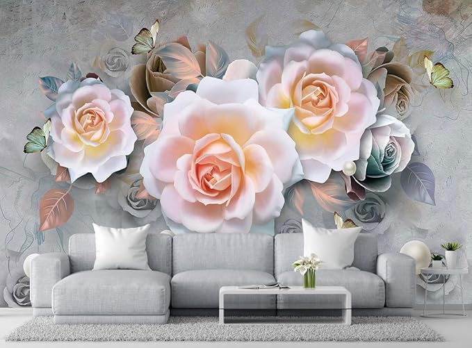 Modern Minimalist Fashion Wallpaper Flowers and Pearls Mural for Bedroom and Living Room Background Wall(Non-self-Adhesive)