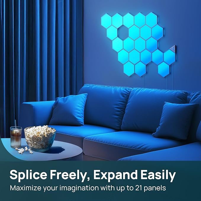 Linkind Smart Hexagon Lights, RGB LED Wall Light Panels with Music Sync, Gaming Light Compatible with Alexa and Google Home, DIY Wall Decor for Gaming Room, Home Theater, Bedroom, 7 Pack