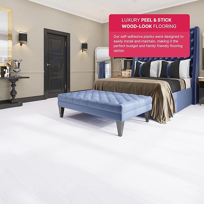 LUCiDA SURFACES Luxury Vinyl Flooring Tiles-Peel and Stick Floor Tile for DIY Installation-36 Wood-Look Planks-Blanc-BaseCore-54 Sq. Feet