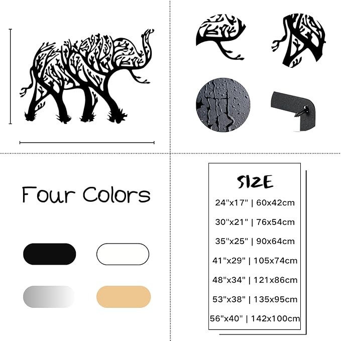 OSTCAL Metal Elephant Wall Decor, Metal Elephant Tree Wall Art, Geometric Elephant and Tree Decor, Animal Wall Art, Metal Wall Art, Wildlife Lover Gift, Home Decor (Silver, 24"x17" | 60x42cm)