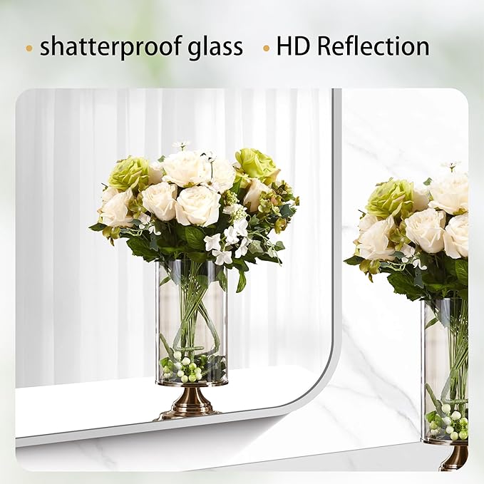 40" x 36"Bathroom Mirror, Silver Wall Mirror with Metal Frame, Decorative Rectangular Vanity Mirror for Bedroom Bathroom Living Room Entryway (Horizontal/Vertical)