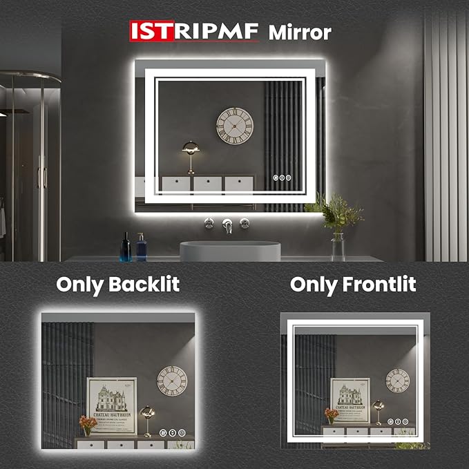 40 x 24 Inch LED Bathroom Mirror with Lights, Front Light and Backlit Anti-Fog Dimmable Memory Lighted Vanity Mirror, Shatterproof Wall-Mounted Led Mirror for Bathroom