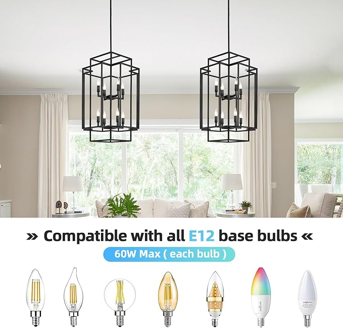 Black Farmhouse Chandelier, Large Chandeliers for High Ceilings, 8-Light Tiered Lantern Pendant Light Modern Foyer Lighting Fixtures, for Entryway Staircase