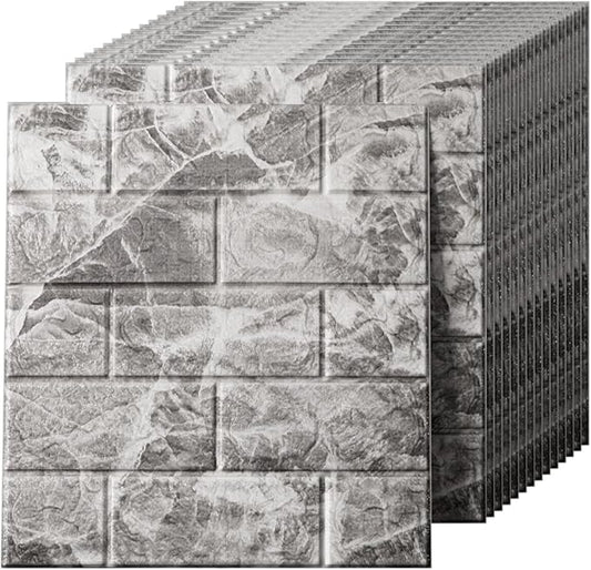 3D Wall Panels Peel and Stick in Grey White，40 PCS XPE Foam 3D Wallpaper, Faux Brick Wall Panels for Bedroom, Stairs, Kitchen
