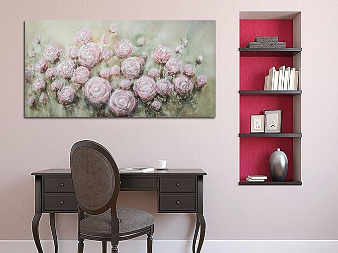 Arjun Floral Wall Art Living Room Rose Canvas Wall Art for Bedroom Flower Large Painting, Christmas Gift Textured Artwork Picture Home Office Dining Room Wall Decor, 48"x24"