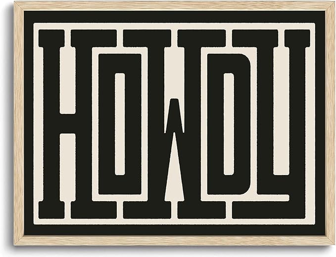 KISSFOX Western Howdy OAK Wood Framed Wall Art Farmhouse Geometric Typography Canvas Art Prints Rustic Country Pictures Wall Decor Vintage Modern Southwestern Artwork For Bedroom Kitchen Living Room