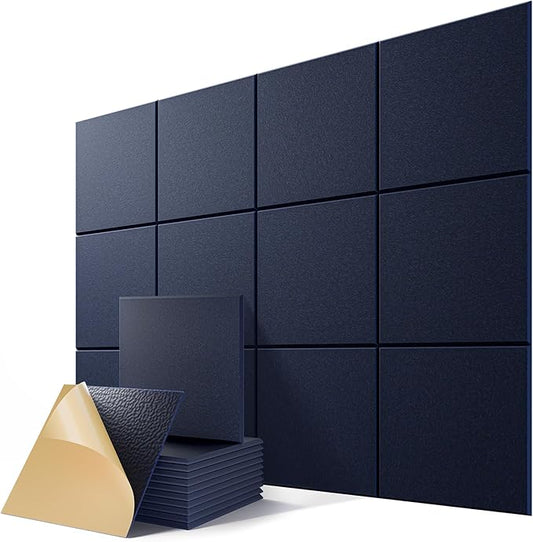 12 Pack Self-Adhesive Acoustic Panels, 12" X 12" X 0.4" High-Density Sound Proof Foam Panels for Walls, Soundproof Wall Panels for Home & Office (Navy Blue)