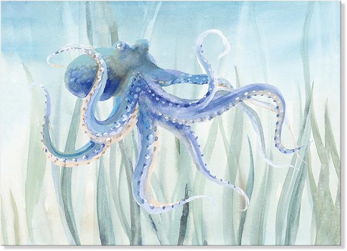 Ocean Wall Decor Octopus Canvas Wall Art for Bathroom Under The Sea Blue Coastal Decor for Home Nautical Prints for Bedroom Kitchen Restroom 36x24Inch