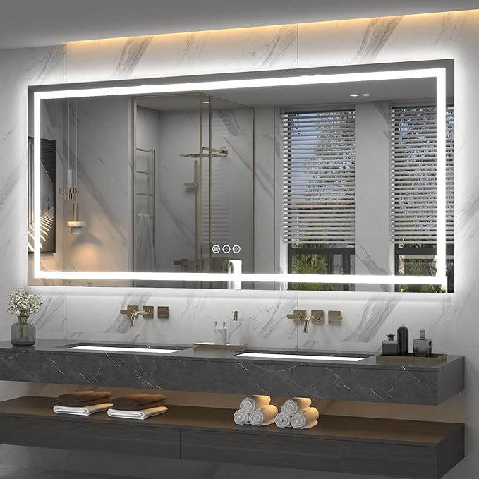 77x 36 inch Large Lighted Bathroom Mirror for Wall, LED Illuminated Vanity Mirror with Lights, Dimmable, Anti-Fog, ETL Listed (Backlit and Front Lighted)