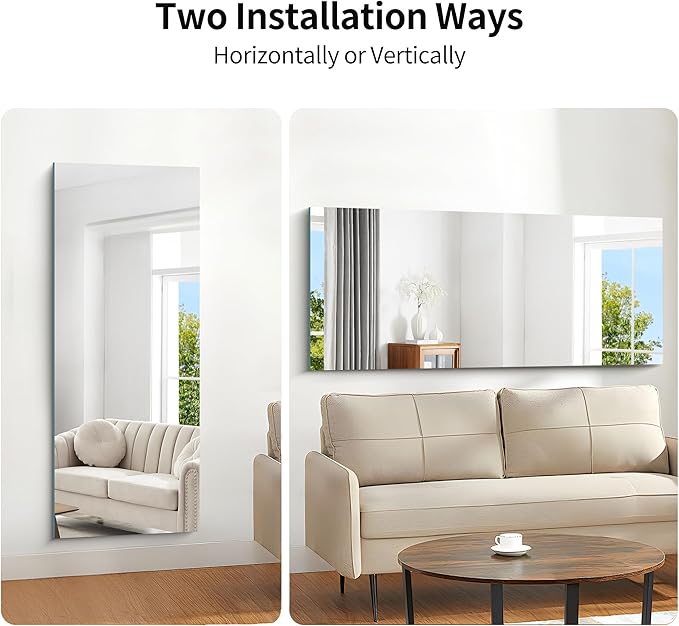 KOCUUY Frameless Mirror, 60"x24" Large Bathroom Mirror for Over Sink, Unframed Mirrors for Wall Upgraded Shatterproof Design, Modern Decorative for Bedroom, Living Room, Entryway