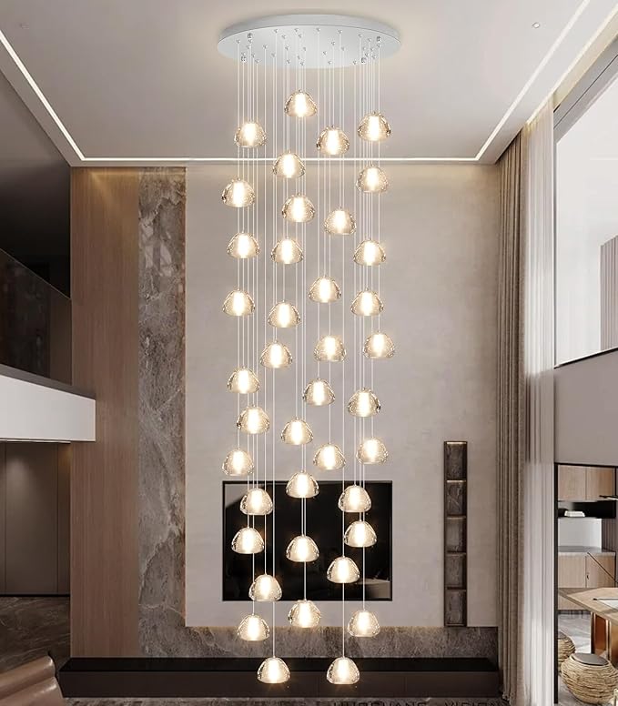 236'' Long Large Crystal Chandeliers LED Chandeliers for High Ceiling Handing Light Fixture for Entrance Hallway Foyer Staircase Lobby Silver