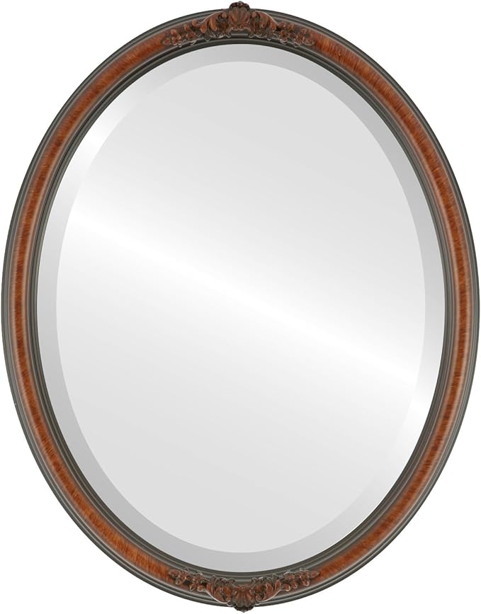 OVALCREST Oval Beveled Wall Mirror for Home Decor - Contessa Style - Vintage Walnut - 18" x 14"