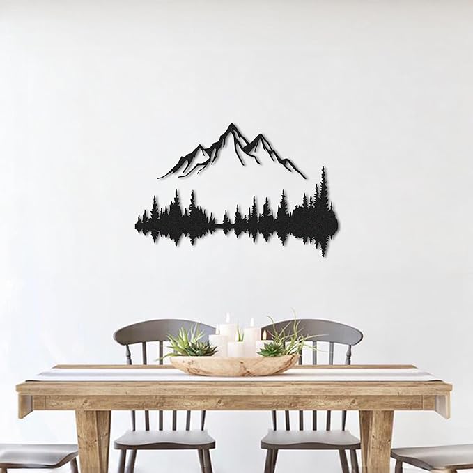 Metal Wall Art - Mountain & Forest Metal Wall Decor - Large Wall Sculpture for Rustic Home Living Room Bedroom Indoor/Outdoor (Black, 23.6'' x 15.7'' / 60 x 40 cm)