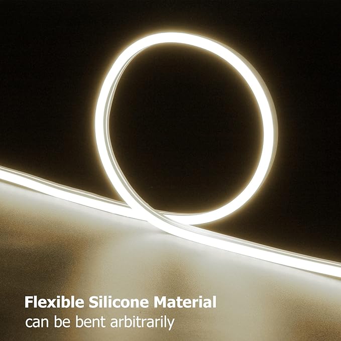 Neon Rope Lights, 16.4ft Rope Lights with Dimmable Remote and Adapter, Waterproof Flexible Smart Led Strip Lights for Bedroom, Super Bright DIY Neon Sign, Indoor Outdoor Wall Decor Warm White