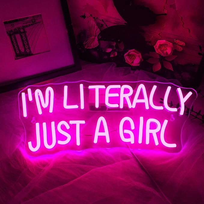 Lucunstar I'M Literally Just A Girl Neon Sign Pink Led Sign Led Neon Light for Wall Decor Light Up Sign for Bedroom Dimmable Switch USB Connectivity Neon Signs for Girlsroom Decor Party Light