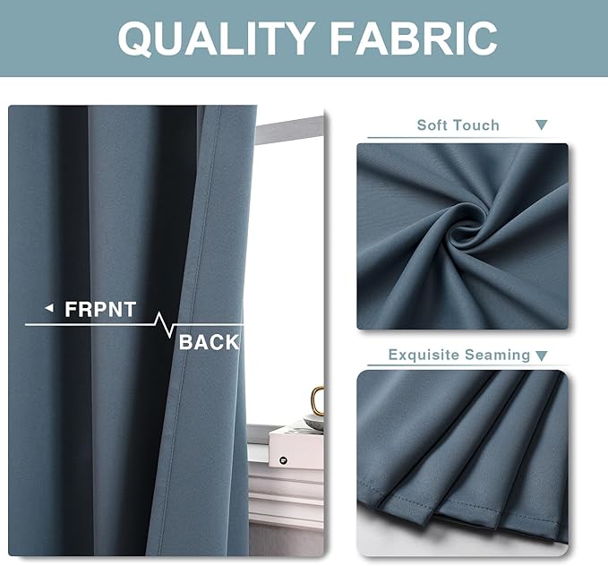 ChrisDowa Blackout Curtains 36 Inches Long for Living Room, Grommet Thermal Insulated Room Darkening Curtains for Bedroom (1 Panel Set, Stone Blue, 42W x 36L)