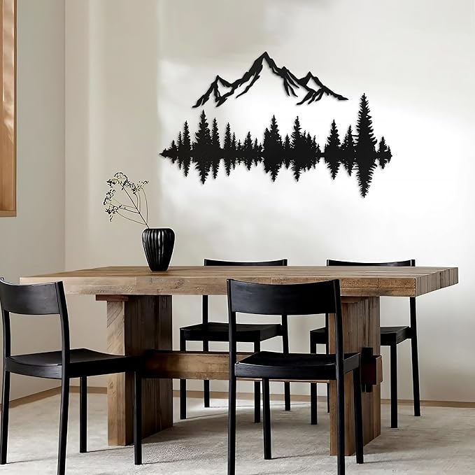 Metal Mountain Wall Art 24" x 20", Mountain Wall Decor, Art Wall Hangings for Living Room, Bedroom, Black, 24 Inch Long