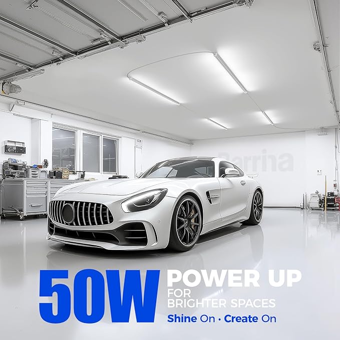 Barrina T8 LED Shop Lights for Workshop 4FT, 50W, 5000K, ‎Daylight White, Clear Cover, Ceiling, V-Shape Shop Light Fixture, Garage, Warehouse, Basement, ETL Listed, 2 Packs