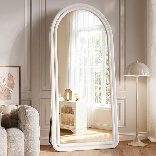 71"x32" Flannel Full Length Mirror, Arched Mirrors Full Length with Stand, Flannel Floor Mirror for Bedroom and Living Room, Full Body Mirror Hanging or Leaning, White